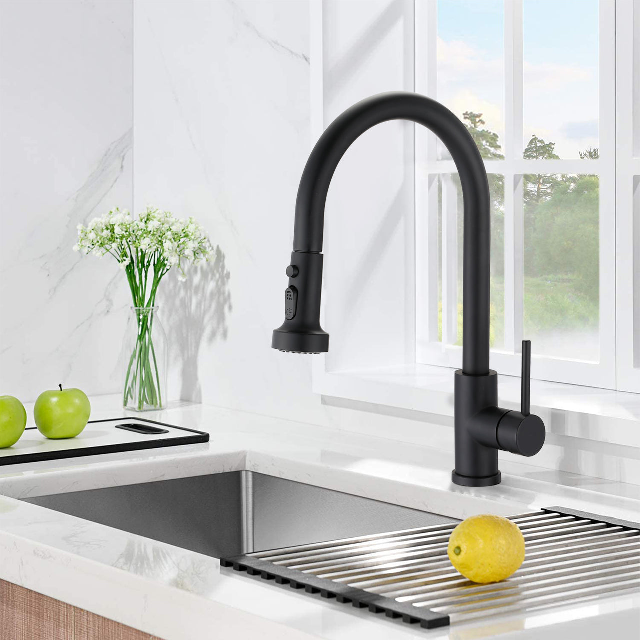 Stainless Steel Pull Down Kitchen Faucet with Sprayer Matte Black