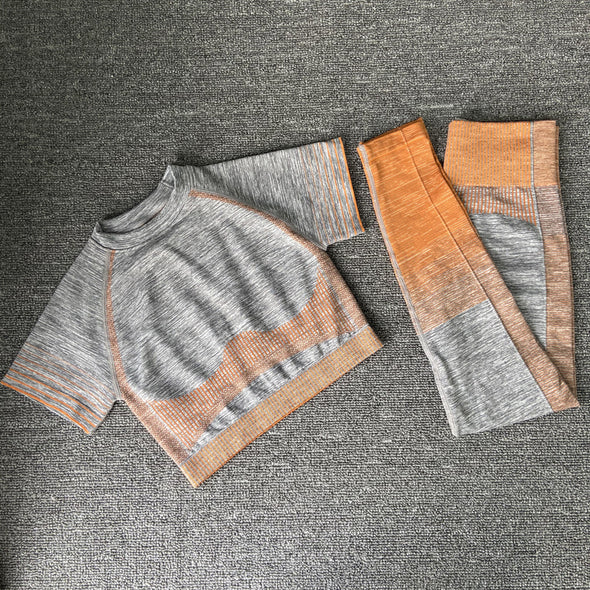 Seamless Yoga Clothing Set Knit Short Sleeves