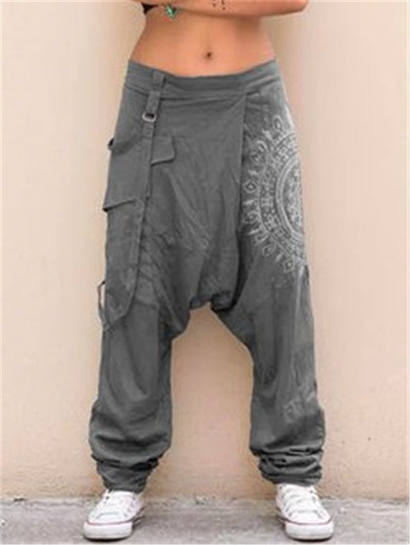 Printed Casual Loose-fitting Trousers