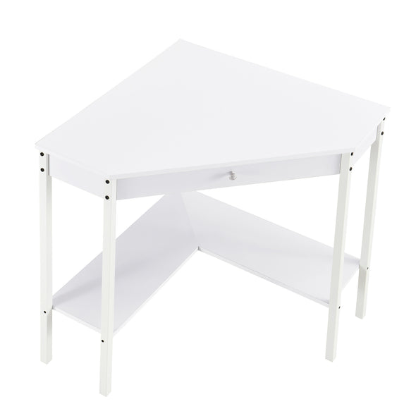 White Triangular Desk With Drawers For Small Place