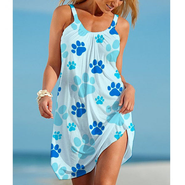 Women's Printed Sleeveless Loose Casual Beach Dress