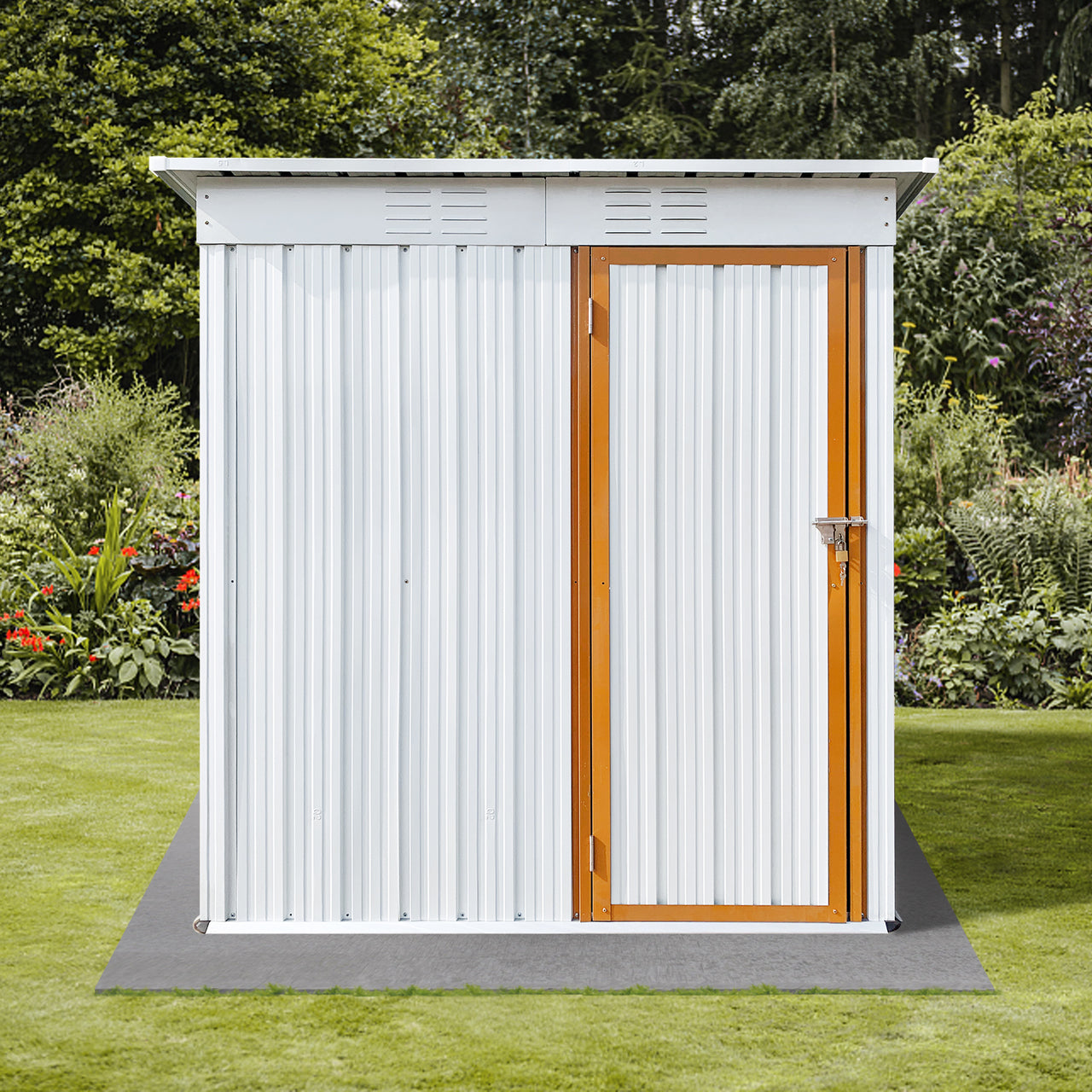 Metal garden sheds 5ftx4ft outdoor storage sheds white+yellow