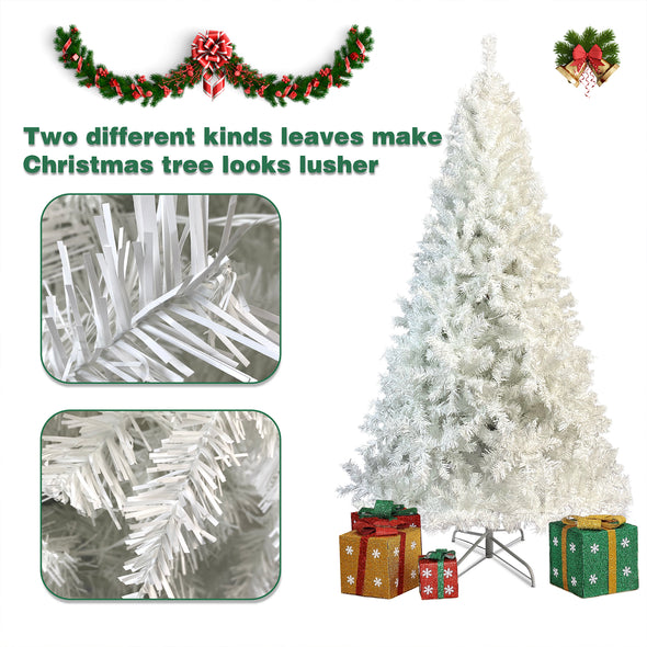 7.4 ft National Christmas Tree White Hinged Spruce Full Tree, with 500 LED lights, PVC branch,Artificial Holiday Christmas Pine Tree for Home, Office, Party