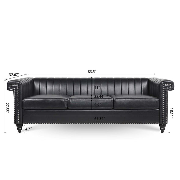 83.5" Width Traditional  Square Arm removable cushion 3 seater Sofa
