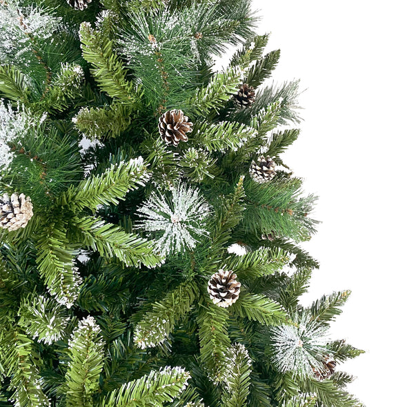 7.4ft Christmas Tree, Decorated with 65 Pine Cones and Realistic over 1300 Thicken Tips, Hinged, Easy Assembly, for Indoor and Outdoor Use