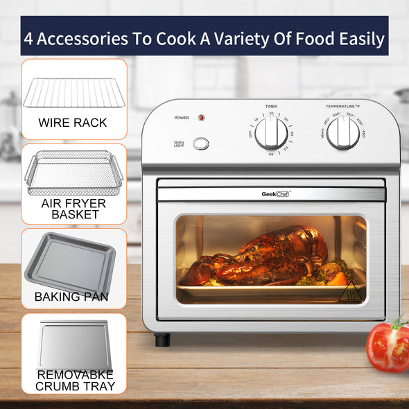 Geek Chef Air Fryer Toaster Oven, Stainless Steel,1500W