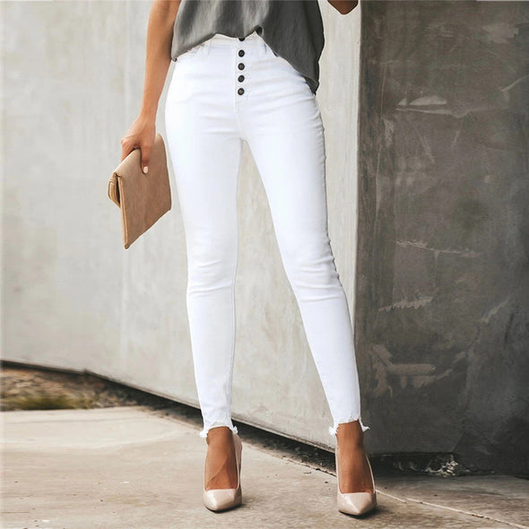 Women's Solid Color Breasted Trousers