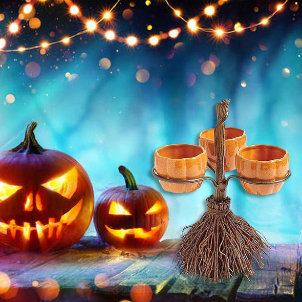 Halloween Broom Pumpkin Snack Bowl Rack Decorations