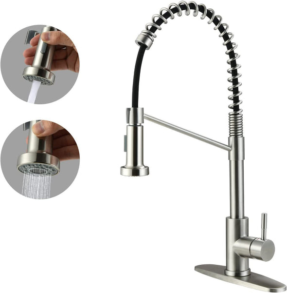 Mitcent Kitchen Faucet with Pull Down Sprayer 20 Inch, Brushed Nickel, with Deck Plate, Single Handle, Single Hole, Stainless Steel for Kitchen Sink