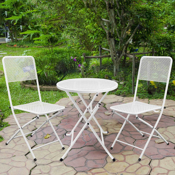 Premium Steel Patio Bistro Set, Folding Outdoor Patio Furniture Sets, 3 Piece Patio Set of Foldable Patio Table and Chairs