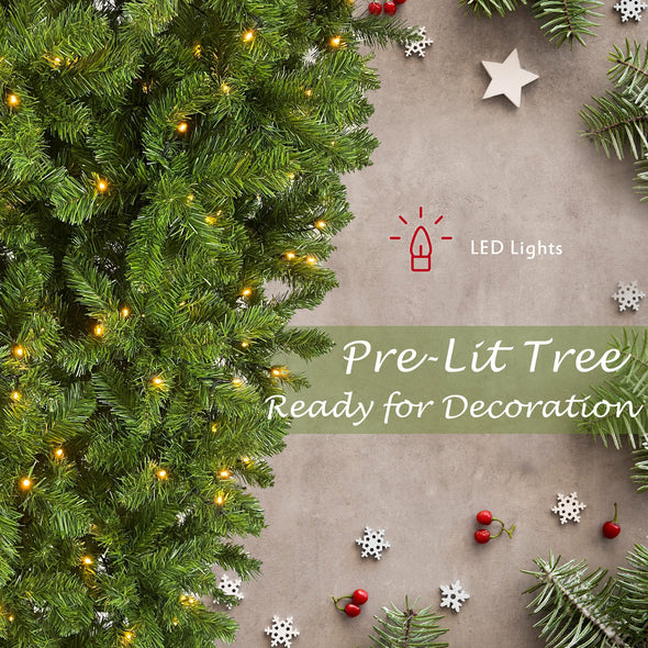 6ft Upside Down Green Christmas Tree, LED Warm White Lights, Reinforced Metal Base & Easy Assembly, 1,000 Lush Branch Tips, 360 LED Lights