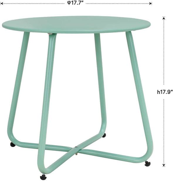 Steel Patio Side Table, Weather Resistant Outdoor Round End Table