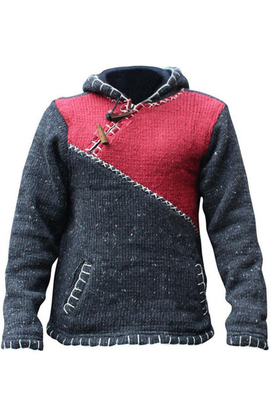 Fashion Collision Color Stitching Sweater Long-Sleeved Hooded Knit Sweater Jacket Men