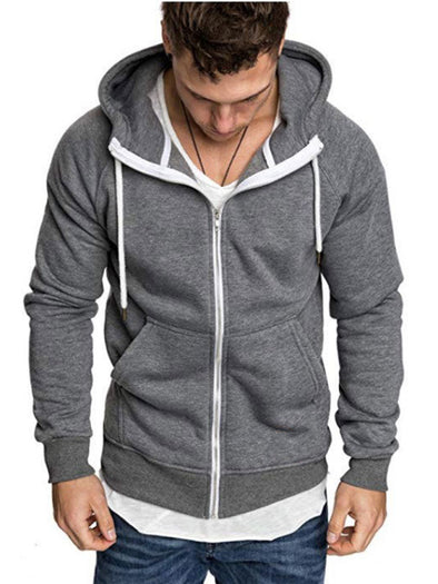 Men's Hooded Colorblock Zip Pocket Sweatshirt Jacket