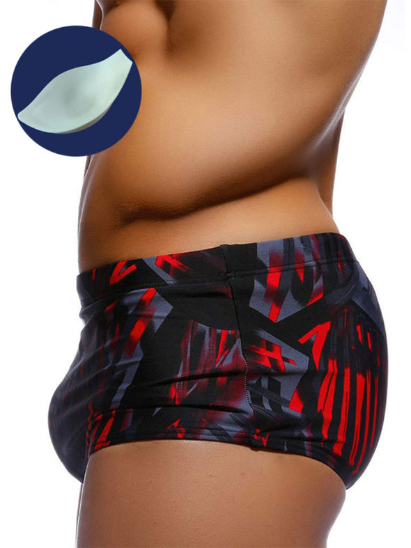 Men's Abstract Black Red Phantom Swim Shorts With Cups