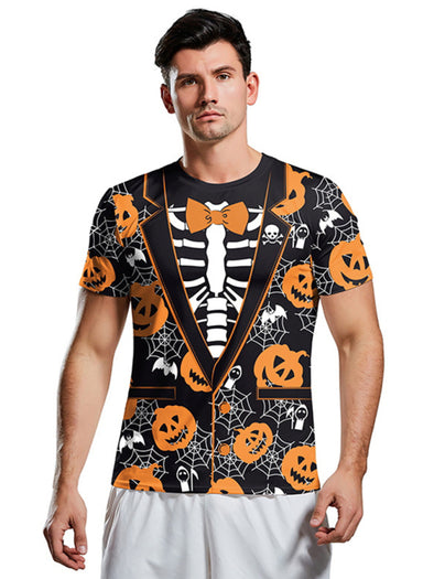 Men's Round Neck Short Sleeve T-Shirt Halloween Pumpkin 3D Print