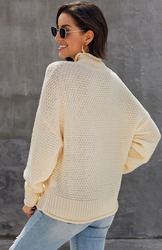 Women's Turtleneck Sweater Women Colorblock Bat Long Sleeve Pullover Sweater