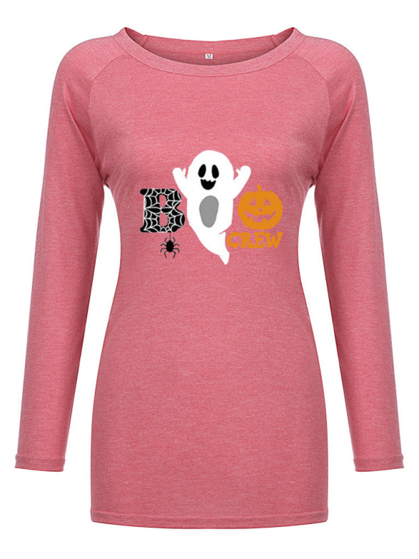 Women's Halloween personalized print loose Long Sleeve T-Shirt Top