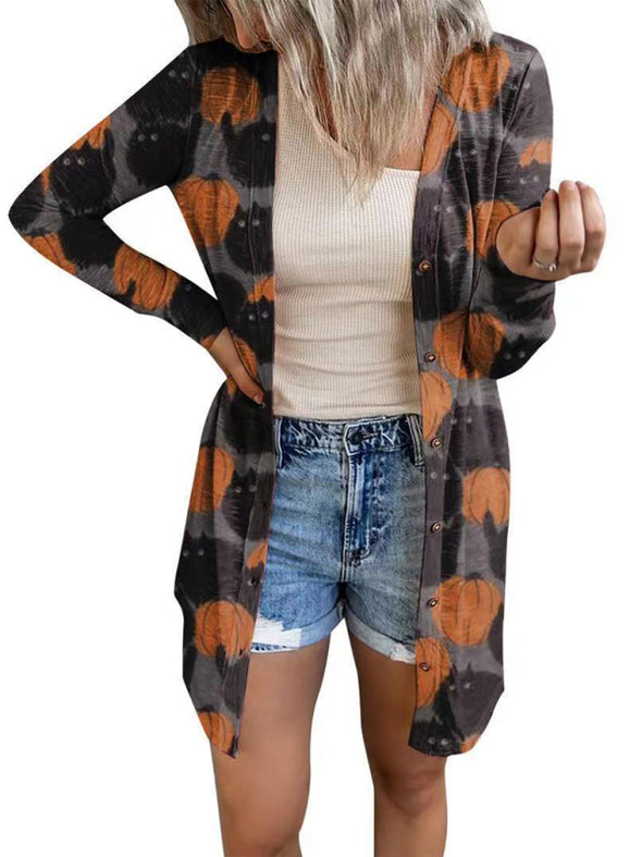 Women's Halloween-themed printed jacket cardigan