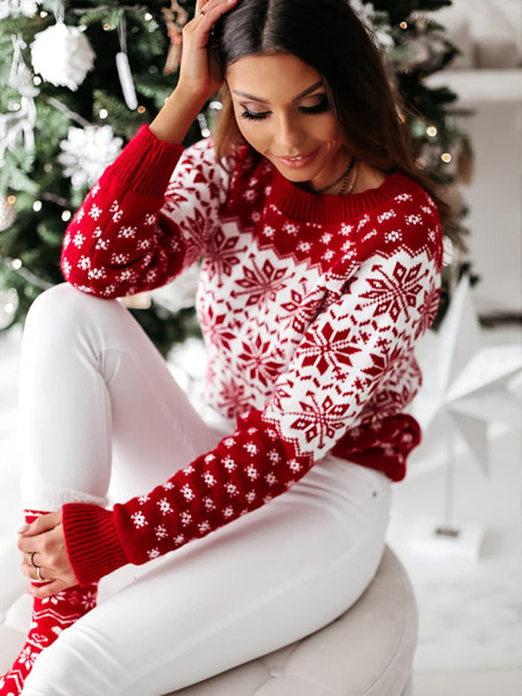 Women's pullover Christmas knitted long soft sleeve sweater