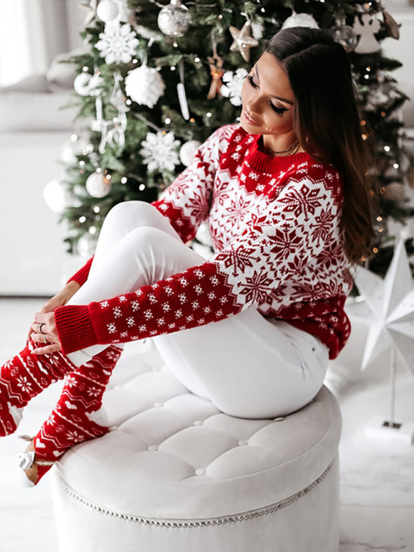Women's pullover Christmas knitted long soft sleeve sweater