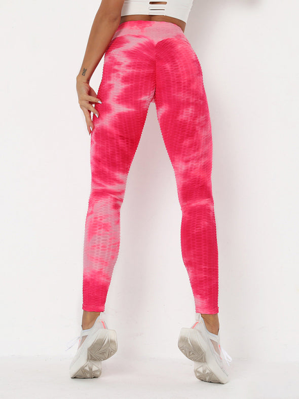 Women's ink jacquard tie-dye bubble fitness trousers