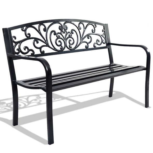 50" Patio Park Steel Frame Cast Iron Backrest Bench Porch Chair Garden Bench I Patio Bench I Benches For Outside I Metal Bench I - Bestgoodshop