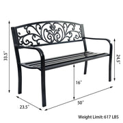 50" Patio Park Steel Frame Cast Iron Backrest Bench Porch Chair Garden Bench I Patio Bench I Benches For Outside I Metal Bench I - Bestgoodshop