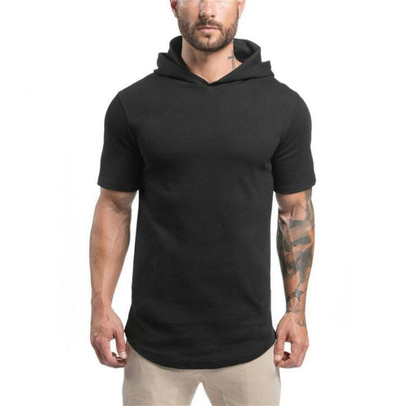 Short-Sleeved Solid Cotton-Made Hooded T-Shirt - Bestgoodshop