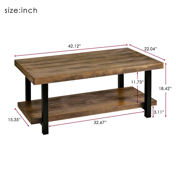 Rustic Natural Coffee Table with Storage Shelf for Living Room, Easy Assembly (Rectangle)